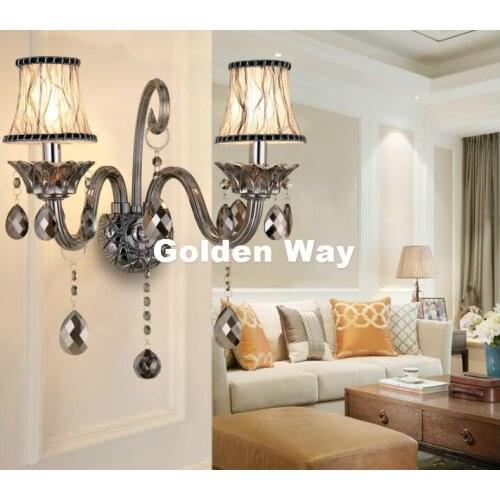 European Modern LED Luxury Smokey K9 Crystal Wall Lamps Bedroom Headboard Bedside Lamp Wall Sconce Light Fixture Home Decoration