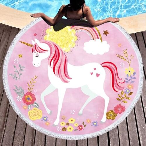 Hot 2020 Unicorn Round Beach Towels Summer Cartoon Thick Bath Shower Towel 150cm Circle Beach Swim Mat Bikini Cover Up