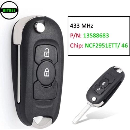 DIYKEY for Opel/Vauxhall Astra K 2015-2019 Replacement Flip Remote Key 2Button 433MHz NCF2951ETT/HITAG 2 /46 CHIP P/N: 13588683