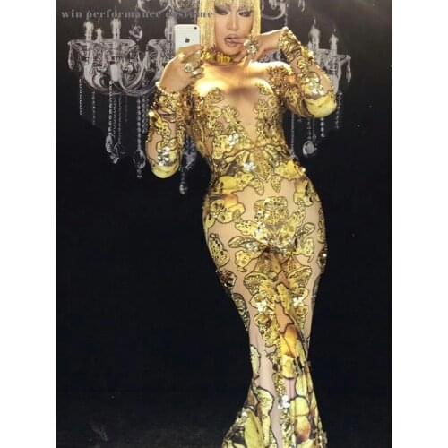 Custom Dance Singer Costume Stage Clothing Show Sexy Leotard Rompers Naked Nude skin Color Bra Decoration Dark Skin bell-bottom