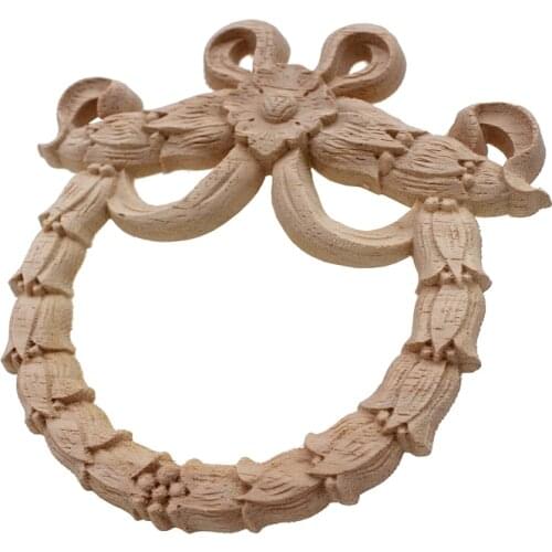 RUNBAZEF Carved Flower Carving Round Wood Appliques Furniture Unpainted Mouldings Decal Decorative Figurine Decoration Maison