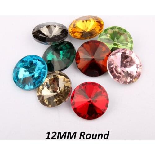 Round 12MM Glass Crystal 60pcs/lot Pointback Rhinestone 16 colors Optional free shipping