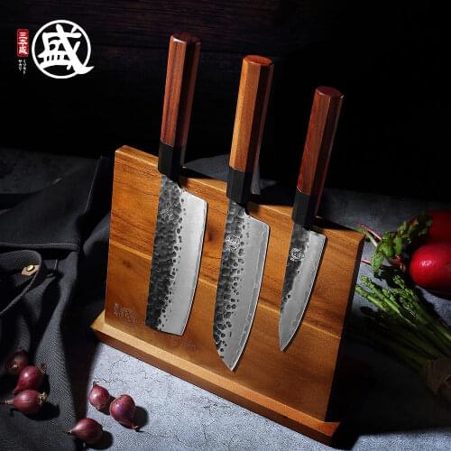 MITSUMOTO SAKARI Acacia wood Magnetic Knife Holder with Powerful Magnet Large durable Acacia Wood Knife Block without Knives
