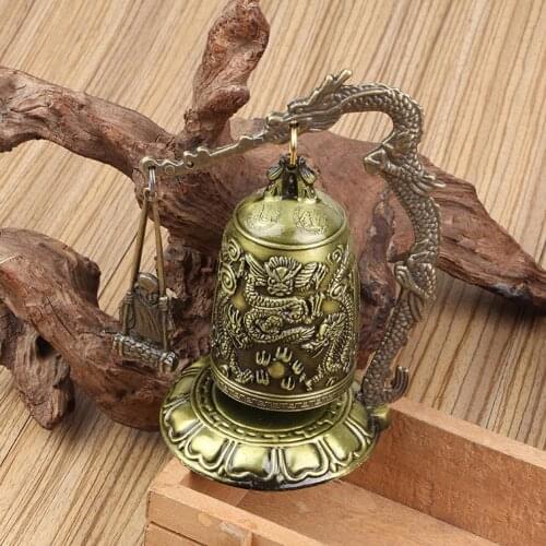 Metal Carved Dragon Ornament Good Luck Feng Shui Bell Figurines Chinese Geomantic Crafts Vintage Buddhism Arts Statue Clock Gift