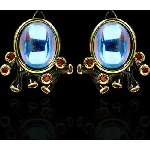 Cute Female Moonstone Crystal Stone Earrings Charm 14KT Black Gold Wedding Earrings For Women Punk Geometry Small Stud Earrings