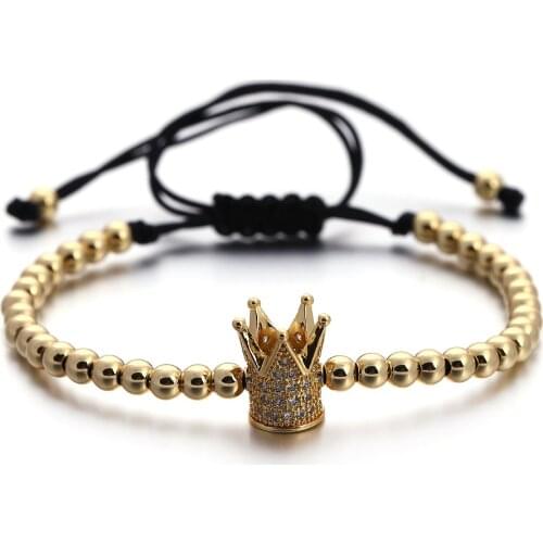 Fashion Crown Charm Bracelet For Men Simple Handmade 4mm Pave Cubic Zirconic Bead Bracelet Men Jewelry Gift