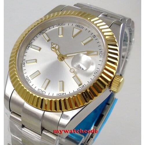 40mm parnis silver dial sapphire glass golden case 316L SS automatic mens watch Luxury Brand Top Mechanical Watches