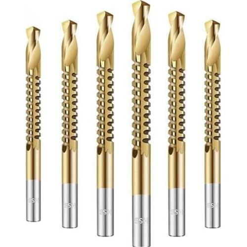 6pcs Cobalt Drill Bit Set Spiral Screw Metric Composite Tap Drill Bit Tap Twist Drill Bit Set Multi-function Metal Specia