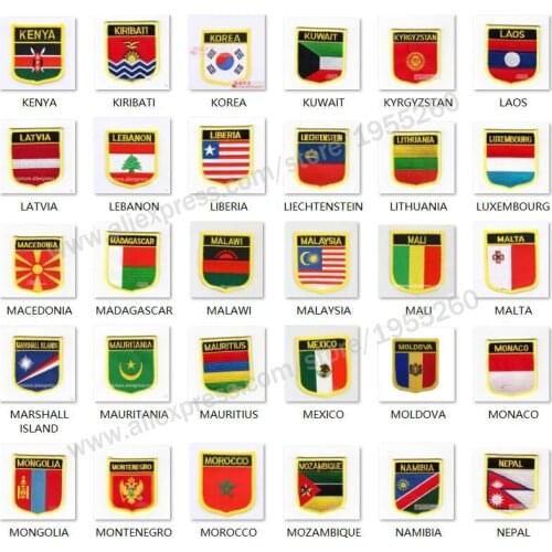 National Flag shield Embroidery Patch Badge All Over the World 6*7cm KOREA LEBANON MALAYSIA MEXICO LITHUANIA MOROCCO NEPAL