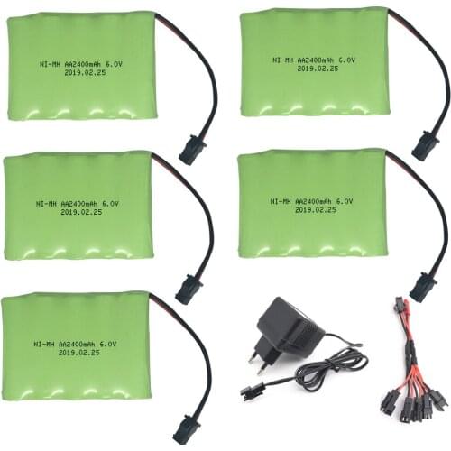 6v 2400mah NI-MH AA Battery with charger 5in1 cable for remote car ship robot rechargeable 6V high capacity electric toy battery