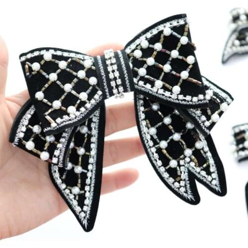 New flannel beaded black big bow patch hairpin DIY accessories top clip hair applique