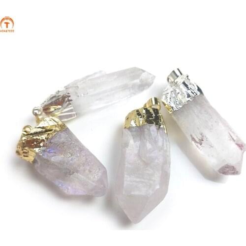 Charms Clear Quartz Pendant Gemstone Fashion Pendant Healing Gold Silver Electroplate Quartz Pendant Necklace For Women Jewelry