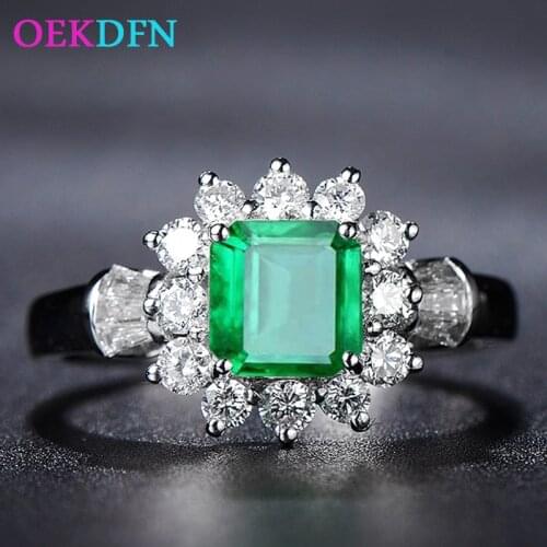 OEKDFN Vintage 100% 925 Sterling Silver Rings Women Emerald Gemstone Wedding Engagement Bands White Gold Ring Fine Jewelry Gift