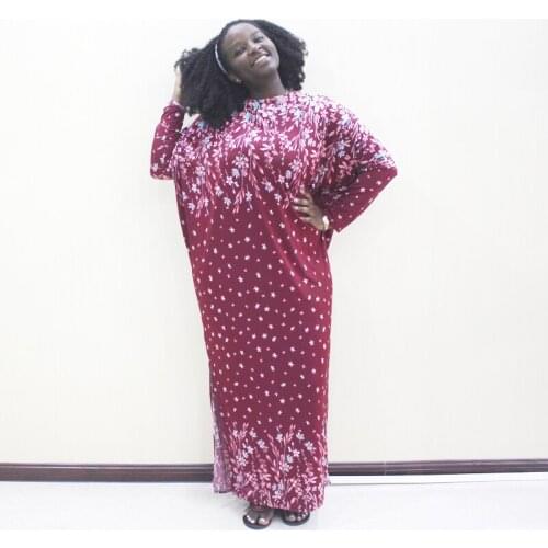 Autumn Casual African Womens Dress Maroon Traditional Print O-Neck Full Sleeve Polyester African Dress for Ladies Clothing