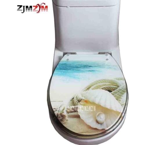 Resin Toilet Cover U/V/O Universal Sit Cover Stainless Steel Slow Down Mute Thickened Sea Wind Shell Pearl Chart Toilet Cover