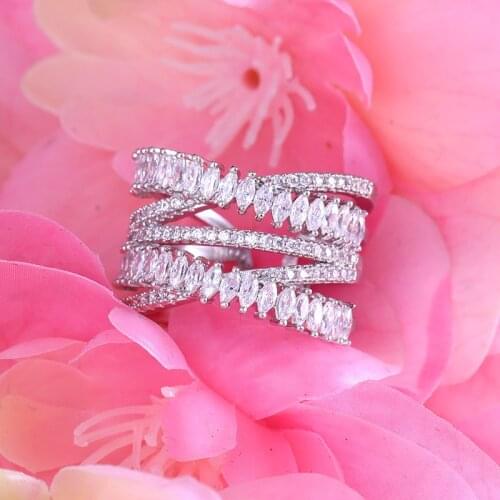 Janekelly Luxury AAA cubic zirconia micro pave setting multi-layered clear stone full finger ring, brilliant accessaries
