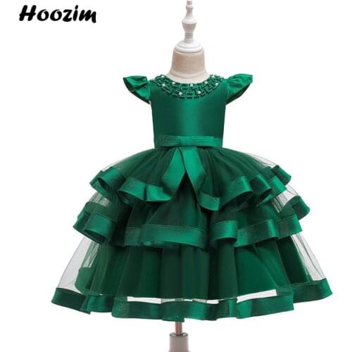 Luxury Emerald Cap Sleeve Tulle Elegant Pageant And Wedding Party Dress Girls 18M To 8 Year Evening And Prom Layered Dresses Red