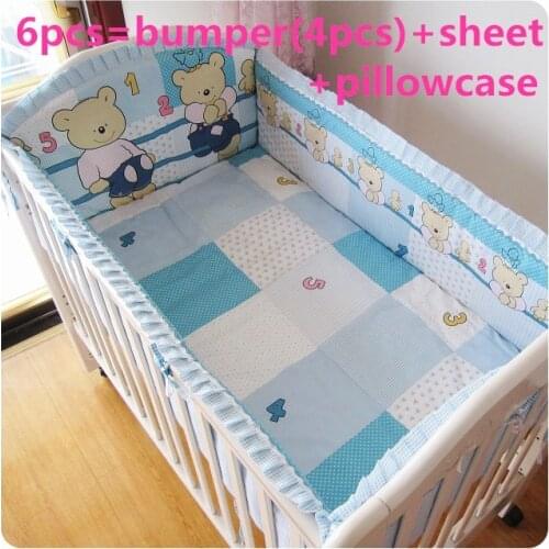 Discount! 6pcs Bear Crib set girls baby Bedding sets Bumper sheet Baby Set ,include(bumper+sheet+pillowcase)