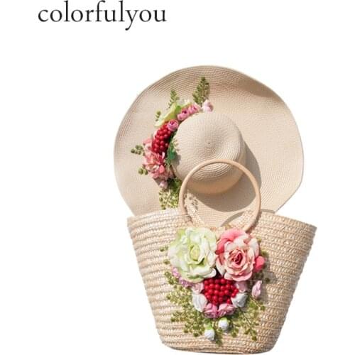 Handmade Floral Straw Bag Women Red Berry Pattern Handbag With Zipper Hasp 2019 New Beach Handbag With Wood Round Handle