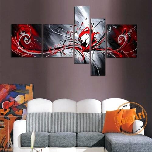 Modern Unframed Handmade Abstract Oil Painting 5 Piece Wall Art Pictures Black White and Red Painting Canvas painting Poster