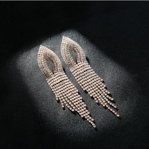 FARLENA Bridal Tassel Earrings inlay with Rhinestones Fashion long Crystal Dangle Earrings for Women Wedding Jewelry accessory