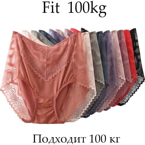 5XL High Waist Elasticity Lace Sexy Panties Soft Modal Seamless Womens briefs Flowers Hollow Lingerie Big Size Female underwear