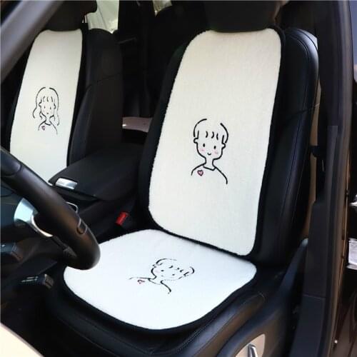 Seat Cushion Lamb Wool Universal Steering Wheel Cover Winter Short Plush Car Warm Seat Back Protection Pad for Girls Non-slip