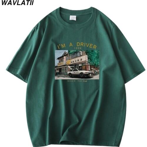 WAVLATII Male New Harajuku Printed T-shirts Mens Thick Cotton Summer Short Sleeve Tees Tops Green Blue Tshirt for Men WMT2103