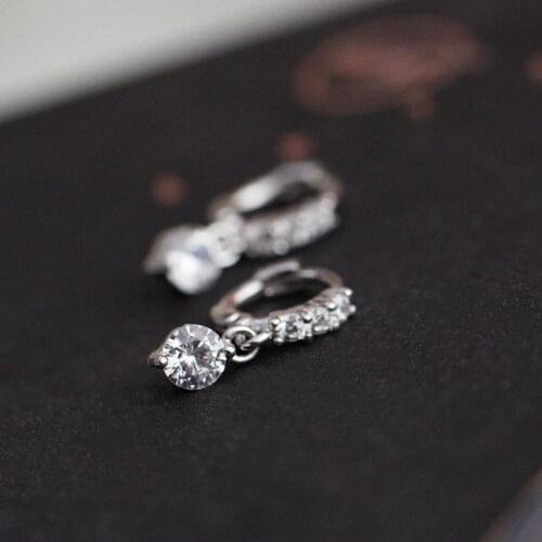 OBEAR Siver Plated Mini Rhinestone Hoop Earrings for Women Girls Small Round Circle Charming Dangler Eardrop Jewelry