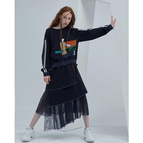 IRINACH244 FALL WINTER 2020 COLLECTION navy blue o neck long sleeve hoodies set women