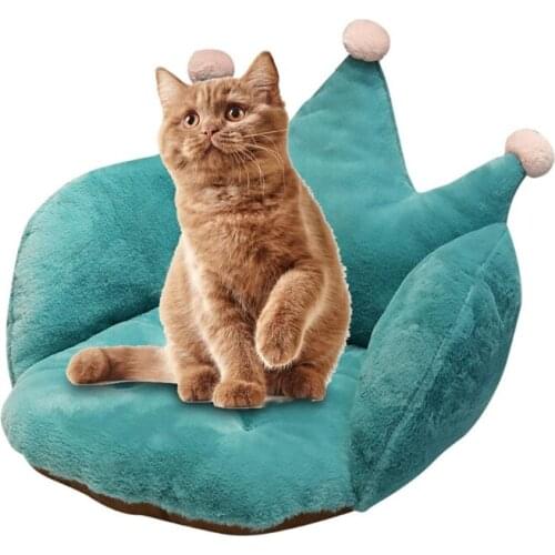 Cat Winter Bed Solid Color Crown Shaped Pet Plush Pillow Stuffed Seat Cushion