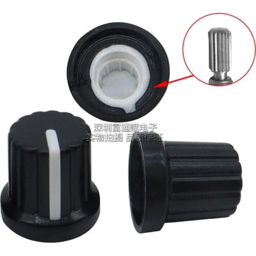 10pcs 15mm*15mm two-color plastic knob black bottom white mark flower shaft hole 6mm switch cap