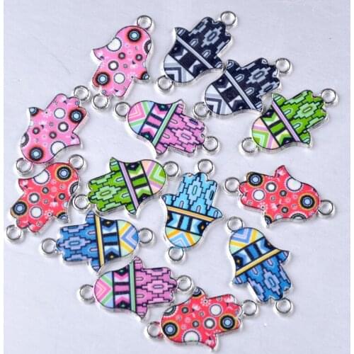 10pcs 19*19mm DIY manual connector hamsa hand of fatima charms cartoon palm accessories enamel alloy pendant jewelry wholesale