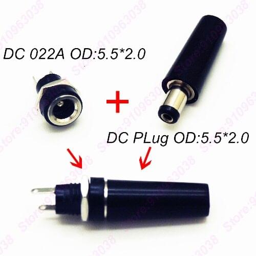 10PCS DC Power Connector pin 2.1x5.5mm Female Plug Jack + Male Plug Jack Socket Adapter DC-022A