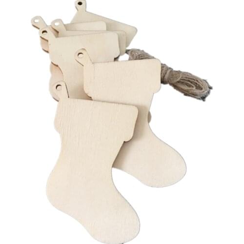 10Pcs Christmas Unfinished Wooden Socks Ornaments Christmas Blank Sock Shape Craft Supplies for Christmas Home DIY Decoration