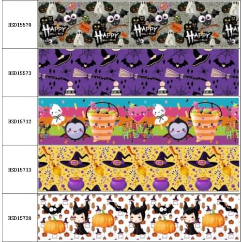 10yard Halloween Pumpkin Colorful Cartoon Grosgrain Ribbon Accessory Hairbow Headwear Decoration DIY Wholesale OEM 38MM 75MM