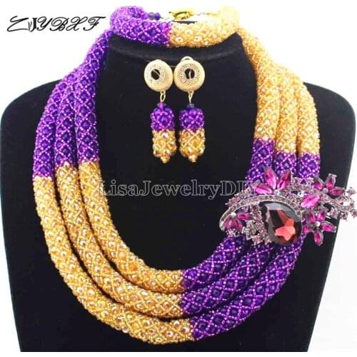 2016 Purple/Champagne African Beads Jewelry Sets Nigerian Wedding Jewelry Sets Full Beads Indian Bridal Jewelry Sets L1051
