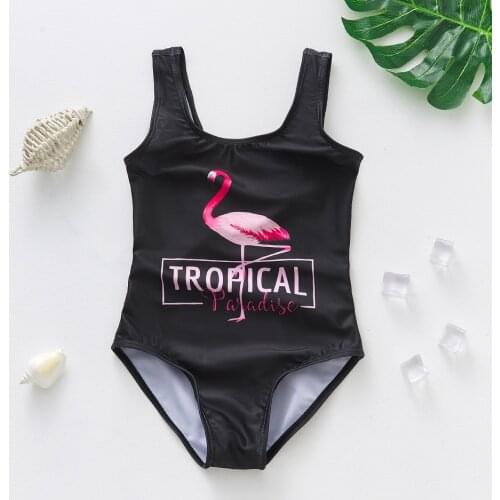 2021 New Girls Swimsuits Printed Flamingo Bathing Suits One Piece Backless Beach Wear 3-12years Childrens Swimwear 9071