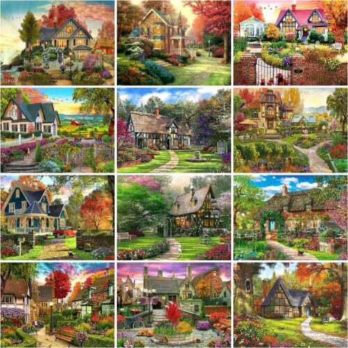 AZQSD Diamond Painting House Scenery Full Square/Round Drill Handmade Diamond Embroidery Mosaic Home Decor Gift