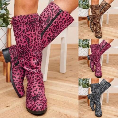 Womens Fashion High Top Rider Boots Leopard Print Side Zipper Flat Bottom Boots High Quality Daily Casual Shoes Женская Обувь