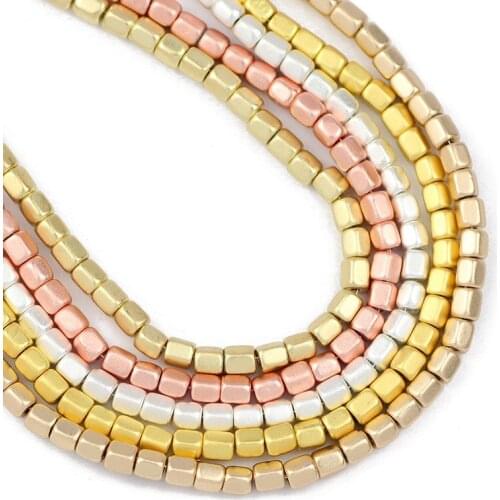 Matte Natural Rose Gold Silvers Pentagon Hematite Stone Spacer Loose Beads For Jewelry Making 3mm Diy Bracelet Necklace Findings