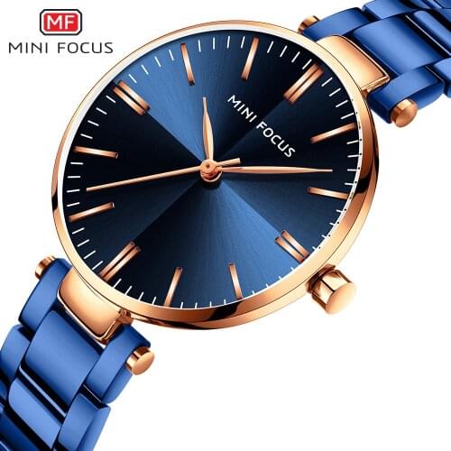 Relogio MINI FOCUS 0047L Fashion Womens Quartz Watch Stainless Steel Luxury Blue Watch 2021 Charm Ladies Watches