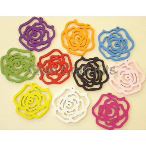 200pcs big 46mm flower rose filigree wood wooden cabochon pendants charms for DIY earrings