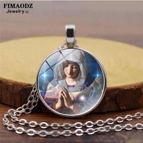 FIMAODZ Virgin Mary and Baby Necklace Men Women Christian Jesus Christ Cross Pendant Chain Necklaces Religious Jewelry
