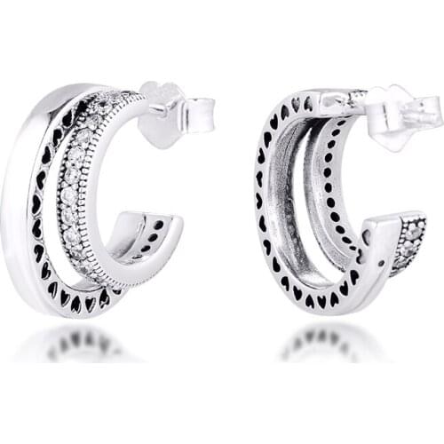 Signature Pave Double Hoop Earrings 100% 925 Sterling Silver Fashion Jewelry Free Shipping