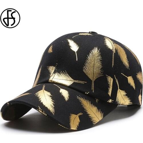 FS Summer Stylish Bronzing Feather Baseball Cap For Men Women Black Gold Outdoor Sports Trucker Hats Empty Top Hip Hop Caps 2021