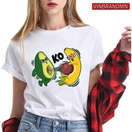Avocado VS Banana T shirt women Funny avocado KO banana T-shirt Comic fruit fighting tees shirt humor food meme guacamole tshirt