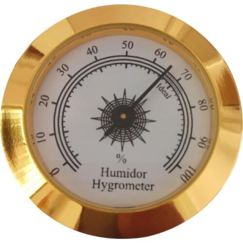 Hot Selling Round Glass Analog Hygrometer For Humidors Gold For Guitar Violin Cigar Tobacco 50mm