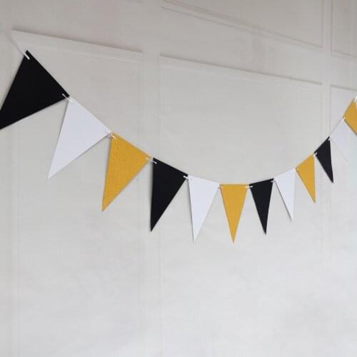 Ins 4M 12 Flags Gold White Black Banner Garland DIY Glitter Bunting Paper Birthday Banner Event Party Wedding Party Decoration