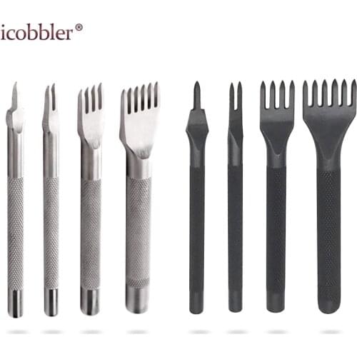 Leather Craft Tools Hole Punches Lacing Stitching Punch Tool 1+2+4+6 Prong for Stitching Chisel Set Kits Leatherworking 3/4mm